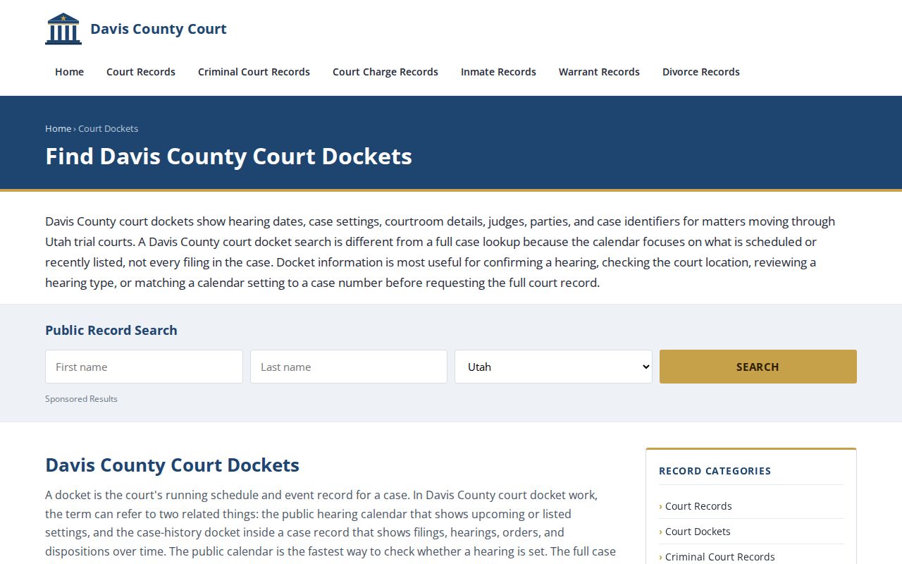 Syracuse residents directory Davis County court docket search