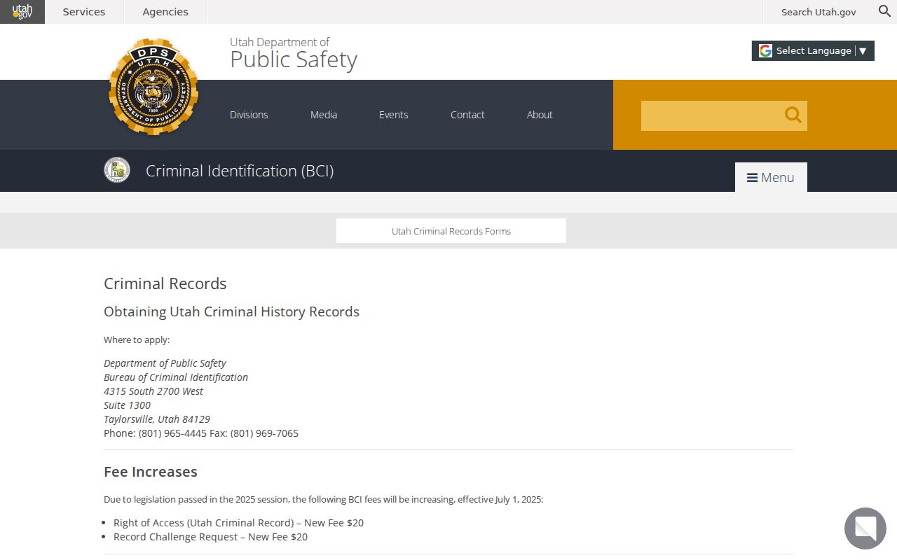 Syracuse resident lookup Utah BCI criminal records access
