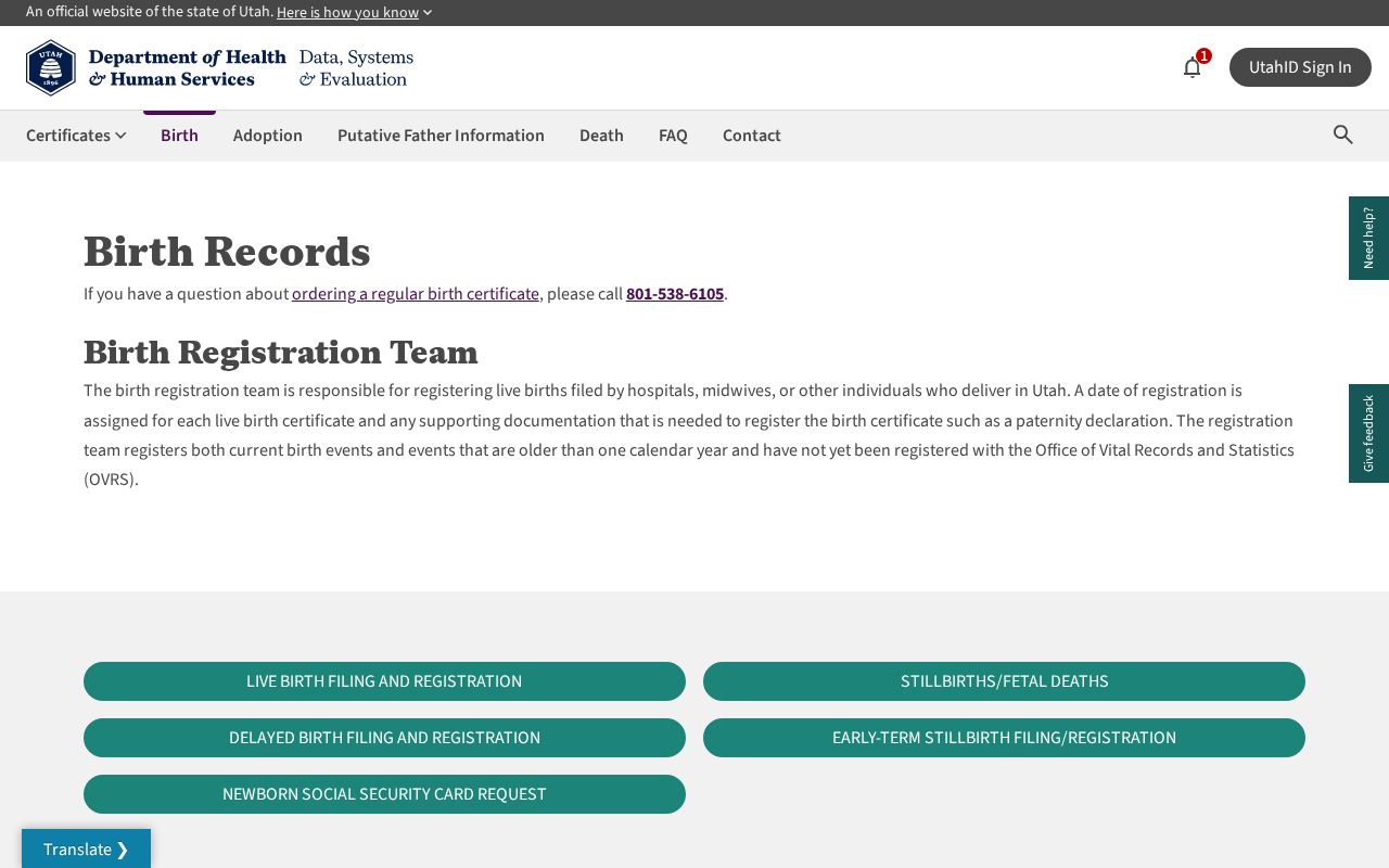 Syracuse resident lookup Utah Vital Records ordering page